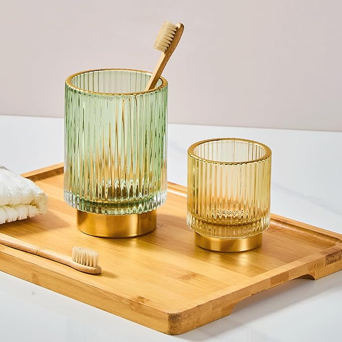 Makeup Brush Holder Organizer,Toothbrush Holders,Desk Pen Pencil Holder,Multifunctional Vintage Glass Brush Cup（L/Green/A3-6-US）