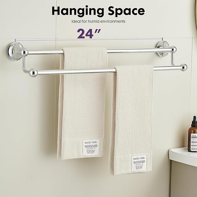 Antique Bathroom Double Towel Bar Chrome, 24 Inch Towel Racks for Bathroom Wall Mounted,Bathroom Towel Holder,Bathroom Two Towel Hanger Rod