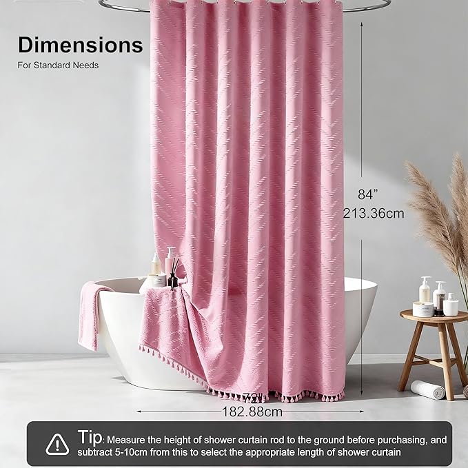 Extra Long Shower Curtains 72 x 84 Inches Tufted Chevron Pink Shower Curtains Fabric for Bathroom Modern Shabby Chic Waterproof Cloth Shower Curtain