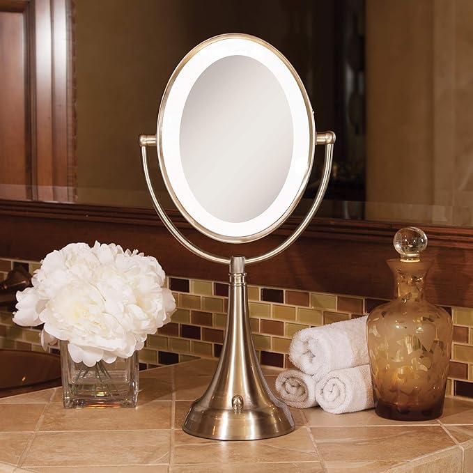 Zadro LEDOVLV410 - LED Lighted 10X/1X Oval Vanity Mirror with Satin Nickel Finish