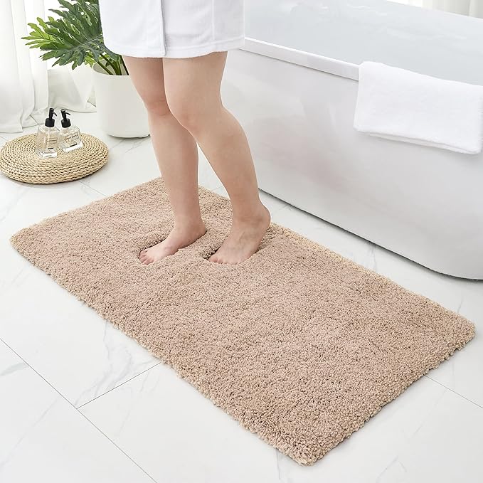Bathroom Rugs Non Slip Washable 59x24, Ultra Thick Soft Microfiber Absorbent Bath Mats, High Density Foam Latex Non Slip Backing Bath Rugs, Fluffy Floor Carpet for Tub&Shower,Beige