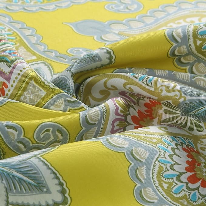 Fabric Shower Curtain, Yellow Orange Green Printed Boho Medallion Pattern Shower Curtains for Bathroom, Waterproof Bathroom Curtains, 72" W x 72" H