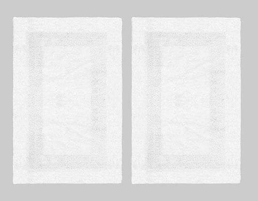 COTTON CRAFT Luxurious Bathmat Rug - Set of 2 Reversible Heavyweight Large Step Out Bath Mats for Bathroom Floor, Tub and Shower - Pure Cotton Soft Plush Absorbent Tufted Racetrack Mat - 20x30 - White