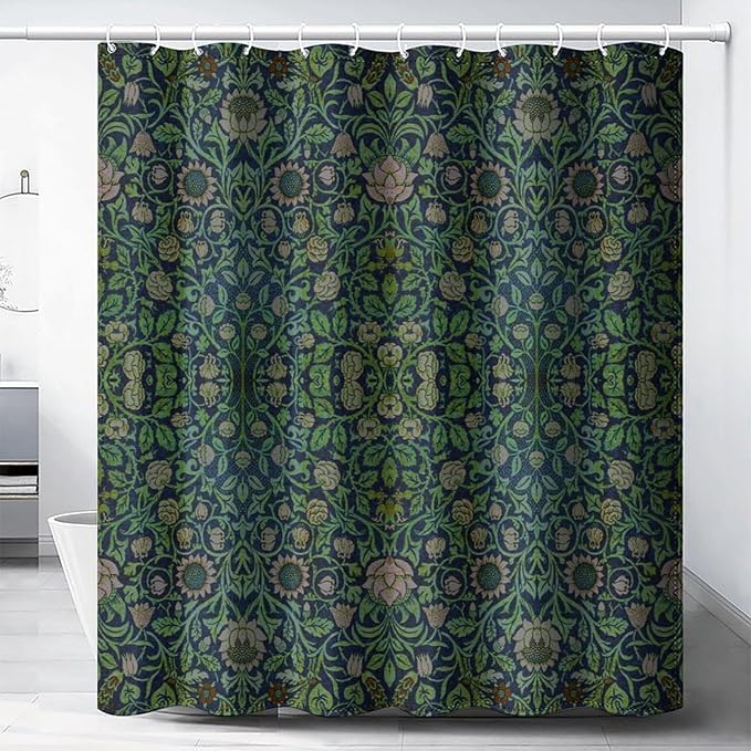 William Morris Original Design Vintage Shower Curtain Furniture Bathroom Fabric Decorations Washable Shower Curtain with Hooks 72x78 Inches(183x200cm), Style-9