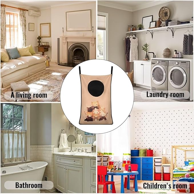 ZFRXIGN Cats Hanging Hampers for Laundry Over The Door Laundry Hamper Dirty Clothes Storage Orange Laundry Baskets Space Saving Hamper Zipper Closure Toy Organizers Home Decor
