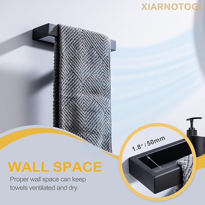 Towel Bar, 9 Inch Hand Towel Holder Wall Mount, Towel Racks for Bathroom Accessories, Stainless Steel Towel Ring Hardware (Matte Black, 1 Pack)