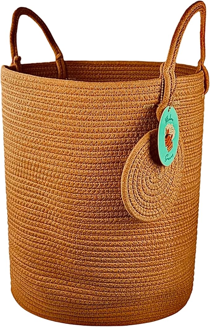 Modern Granny Extra Large Cotton Rope Laundry Hamper 16x22 Inch Dual Secure Woven Handle for Living Room Closet Clothes Blanket Organization