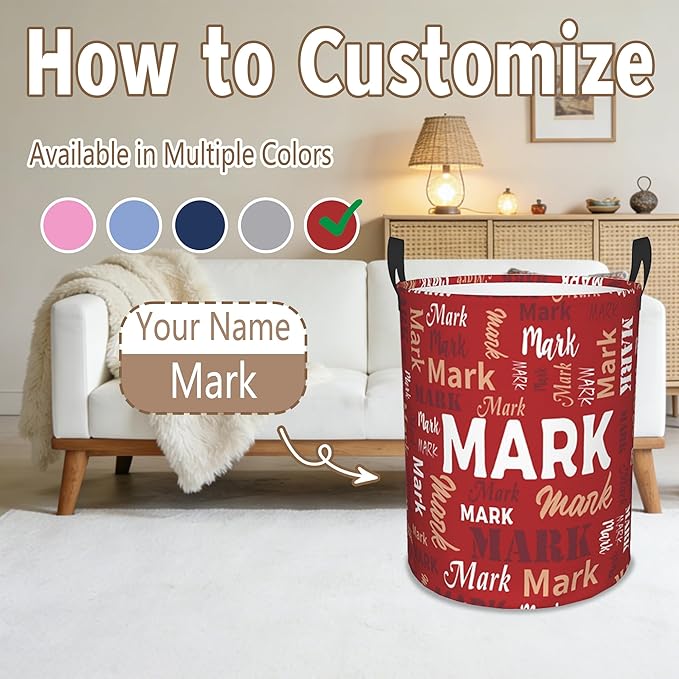 Custom Name Laundry Basket, Personalized Collapsible Laundry Hamper with Name for Bathroom Bedrooms, Customized Dirty Clothes Hamper Storage Basket Gifts for Kids Boys Girls Baby Men Women