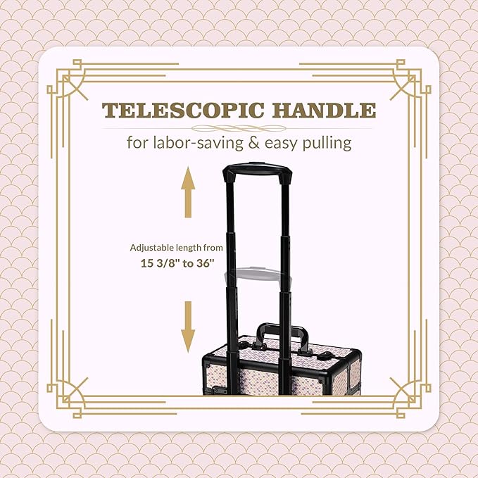 BYOOTIQUE Cosmetology Case on Wheels Cosmetic Trolley Travel Art Deco Tyrian