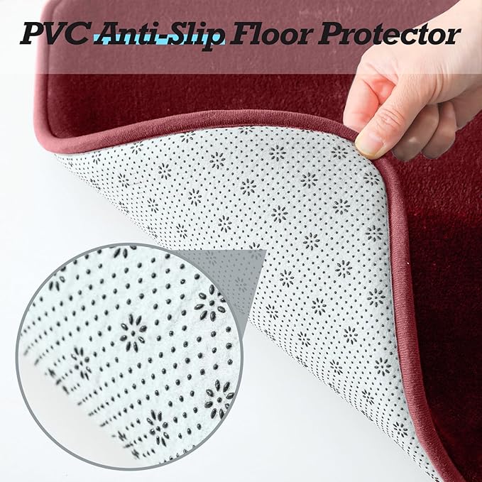 HUXMEYSON Bathroom Rugs Sets 2 Piece, Non-Slip & Quick Dry Bath Mat Set, Ultra Soft Velvet Bath Rugs for Bathroom, Toilet and Shower Floor, Red