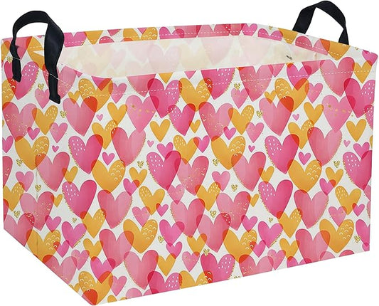 Rectangular Valentine's Day Baskets,Heart Basket,Pink Girls Basket Kids Storage Bin Love Room Decor for Home.(Shining Love)