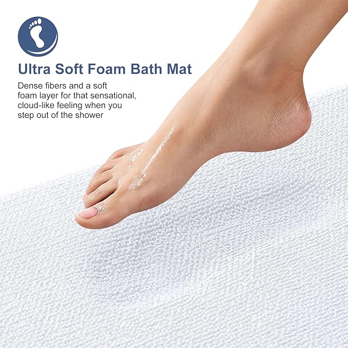 OLANLY Thick Memory Foam Bath Mat Rug 47x17, Extra Soft Absorbent Bathroom Rug, Quick Dry Bath Mats, Non-Slip, Machine Washable Carpet for Bathroom, Tub and Shower, Home Decor Accessories, White