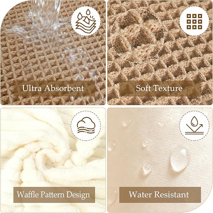 5 Pcs Boho Farmhouse Bathroom Shower Curtain Set Non Slip Waterproof Neutral Shower Curtain with Towel Cream, Waffle Bath Mat 12 Hooks for Bathroom Decoration, 71 x 71 Inch