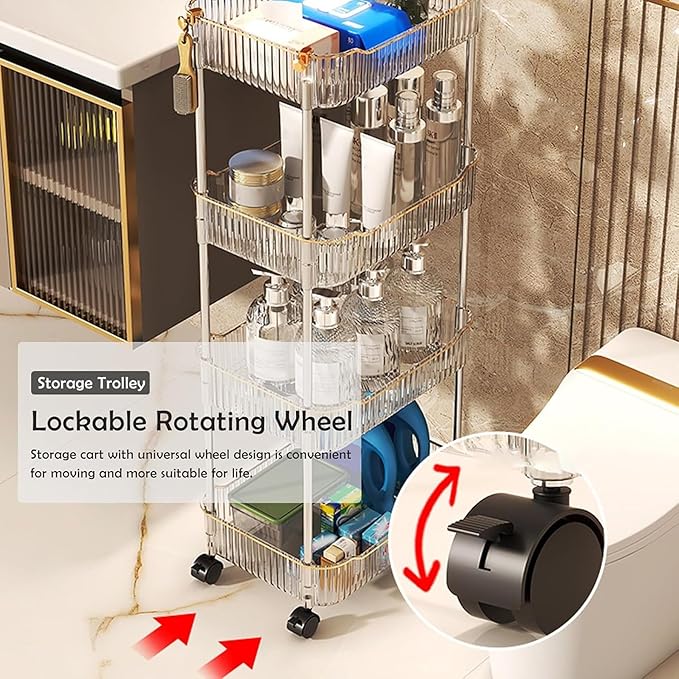 Acrylic Storage Trolley, Laundry Room Organization Mobile Shelves Bathroom Kitchen Rolling Utility Cart with Handle and Lockable Wheel(Green,14.1x10.2x17.3inch)