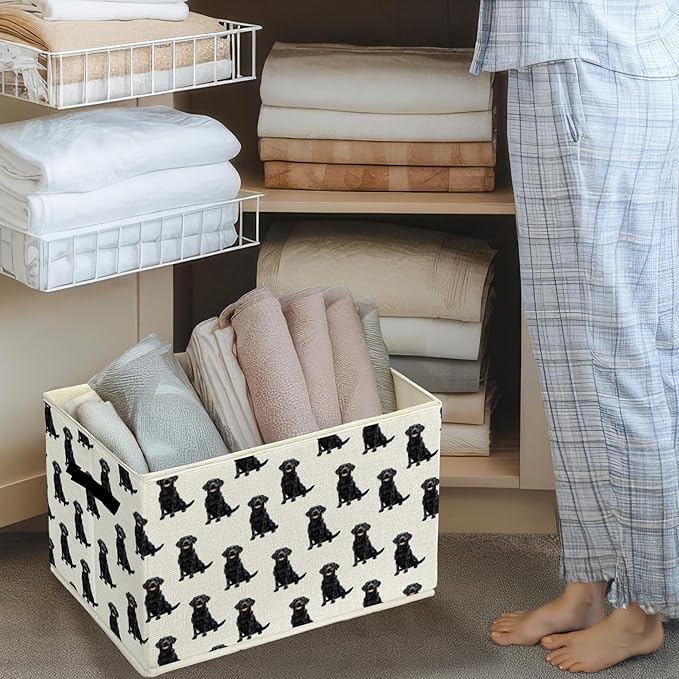 Black Lab Gifts Storage Bins & Boxes with Handles,Dog Foldable Basket for Organizing Dog Lovers Women,Labrador Retriever Christmas Storage Laundry Hampers for Bedroom Bathroom Clothes Toys Books