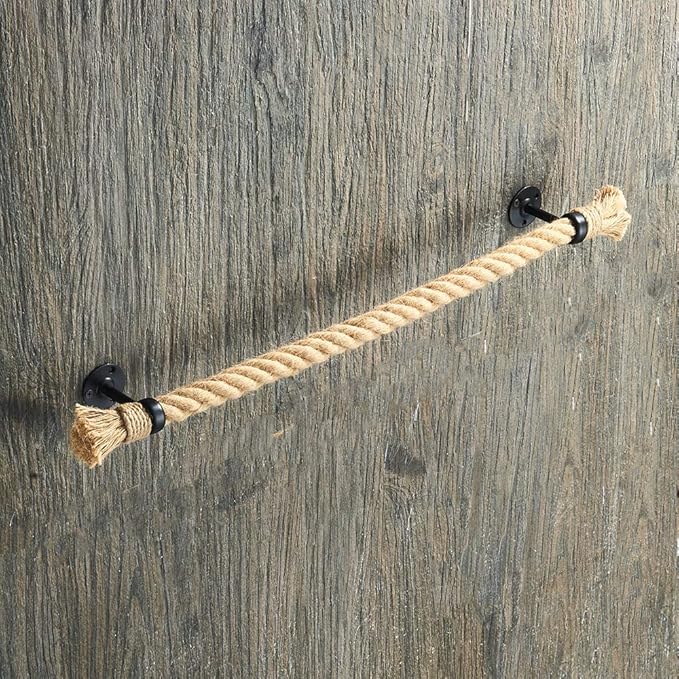 YJ YANJUN Nautical Towel Bar Black Nautical Accessories for Bathroom Nautical Bathroom Decor Rope Towel Racks for Bathroom Wall Mounted