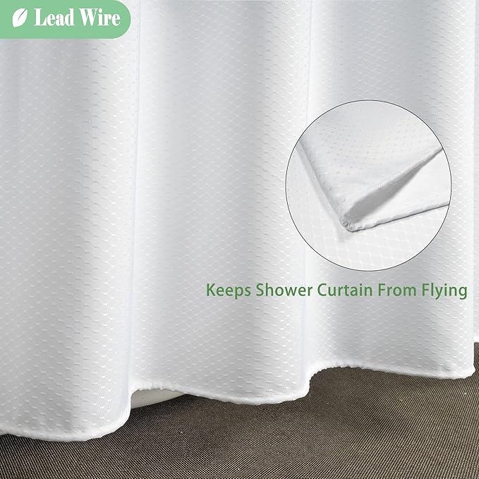 UFRIDAY White Waffle Weave Fabric with Mesh Window, Extra Long Shower Curtains 84 inch,Heavy Duty Decorative Bathroom Curtain with White Pique Pattern, Spa-Like Hotel Luxury, Water-Repellent
