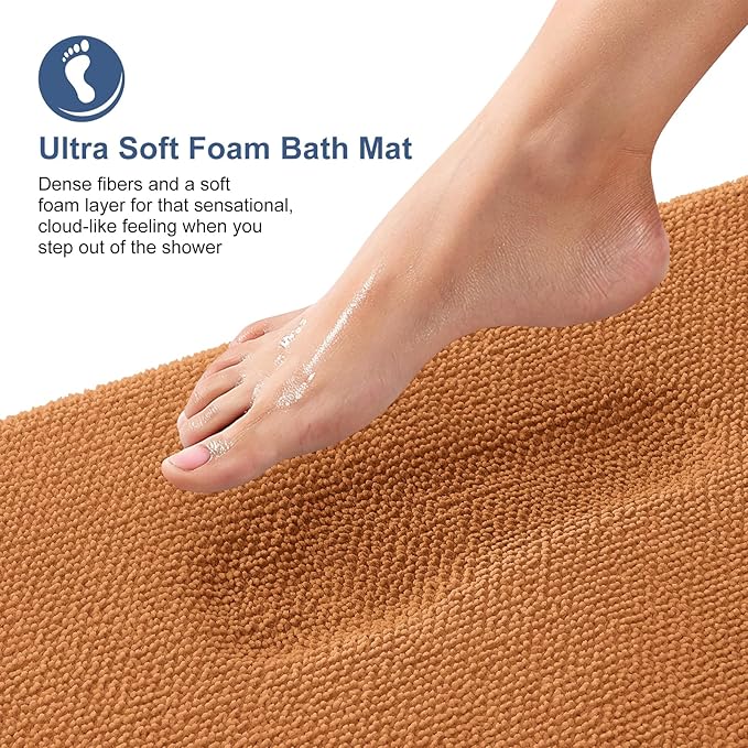 OLANLY Thick Memory Foam Bath Mat Rug 24x16, Extra Soft Absorbent Bathroom Rug, Quick Dry Bath Mats, Non-Slip, Machine Washable Carpet for Bathroom, Tub and Shower, Home Decor Accessories, Clay
