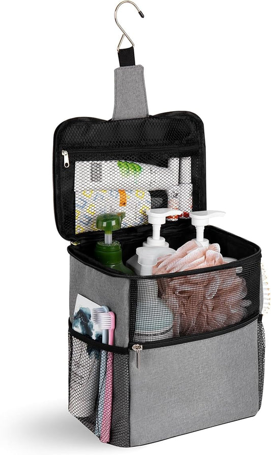 Mesh Shower Caddy Hanging Portable, Bathroom Caddy Organizer for College Dorm Essentials, Shower Tote Bag with Built-in Hook for Beach, Swimming, Gym camping (Grey)