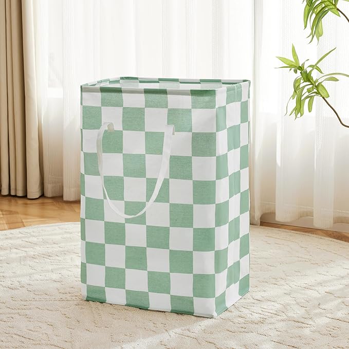 Ohocut Checkered Laundry Hamper, Pack of 2, Sage Green Aesthetic Cute Large Collapsible Cloth Hampers Basket for Storage Organization Cute Aesthetic, 2 x 75L