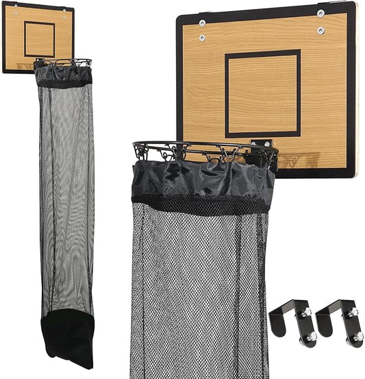 Over the Door Basketball Hoop Laundry Basket ,Wooden Basketball Laundry Hamper with Zipper for Kids Room,Dorm Rooms,Bathroom,Saving Space Storage and Organization
