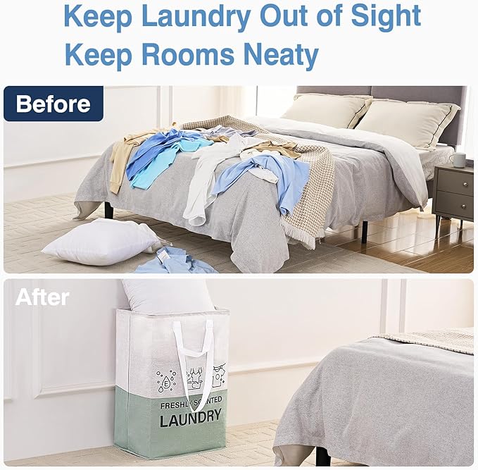 ELONG HOME Laundry Baskets, 92L Freestanding Laundry Basket with Handles, Waterproof Tall Collapsible Clothes Hamper for Dorm, Bedroom, Bathroom