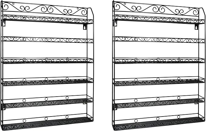 AMT 6 TIER Metal Nail Polish Racks for The Wall, Up to 192 Bottles, Clear Nail Polish Display | Essential Oils Organizer | Holds up to 192 Bottles. (Black - 2 Pack)