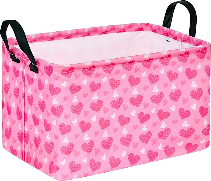 MAIZMZ Girls Storage Basket Heart Print Storage Cube for Women, Closet Shelf Organizer Bins Empty Gift Basket with Handles Girls Nursery hamper Kids Toys Books Box Room Deco