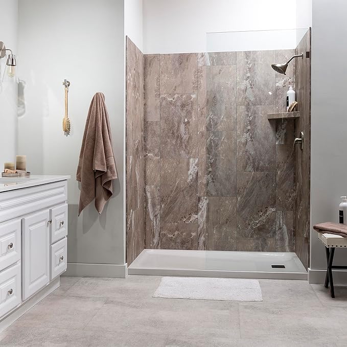 Palisade Vinyl Waterproof Corner Shower Shelf in Venetian Marble