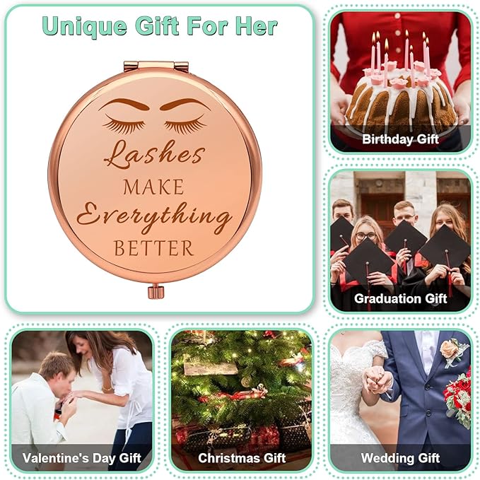 Mwphuy Lash Tech Gifts for Women Makeup Artist Gifts Funny Compact Makeup Mirror for Lash Girl Artist Presents Esthetician Beautician Presents Folding Mirror Graduation Birthday for Friend Sister