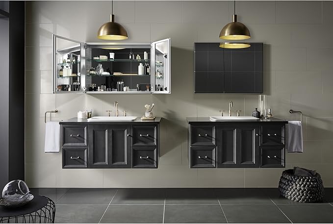 Kohler CB-CLC3526FS Double Door Beveled Mirrored Medicine Cabinets for Bathroom with Mirror Doors & Adjustable Shelves, Rectangular Beveled Edge, 35 in. W x 26 in. H