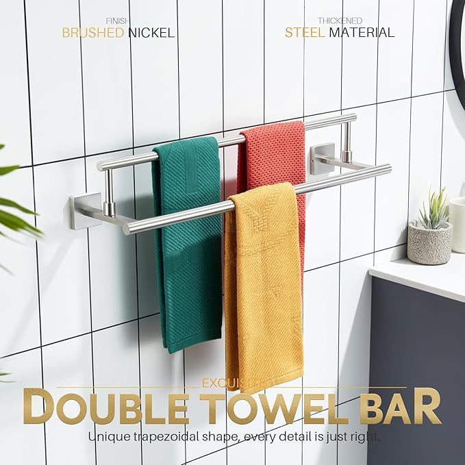 KOKOSIRI Bath Towel Holders Brushed Nickel Bathroom Rack 24-Inch Double Towel Bars Rails for Garage Kitchen Stainless Steel B5009BR-L24