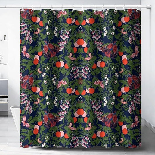 Bohemia William Morris Art Shower Curtain, Flowers Birds and Berries Retro Shower Curtain Sets for Bathroom Fabric Bath Curtain Washable 12 Hooks 72x72 Inches(183x183cm), Style-6