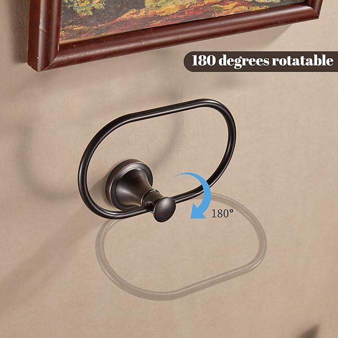 WOLIBEER Bronze Towel Holder, Oil Rubbed Oval Hand Towel Ring Wall Mount Farmhouse Towel Hanger Rustic Towel Rack Stainless Steel Bath Accessories