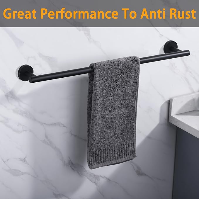 Towel Bar for Bathroom Matte Black, 27Inch Towel Rack Wall Mounted, Thicken Round Bath Towel Holder Rod SUS304 Stainless Steel, Heavy Duty Dish Cloths Hanger for Bathroom, Kitchen