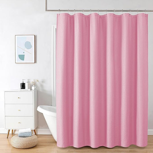 OVZME Berry Cute Girls Shower Curtain, Embossed Textured Fabric Shower Curtain for Bathroom - Soft Cloth & Hotel Spa Luxury, Water Repellent, Machine Washable Shower Curtain, 72X72, Hot Pink