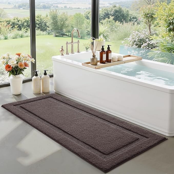 LUMI Extra Large Ultra Soft Bathroom Rugs Non Slip with Rubber Backing, Absorbent Washable Bath Mat Quick Dry, Upgraded Premium Microfiber Plush Carpet for Bathtub and Shower Floor, Brown, 24x60