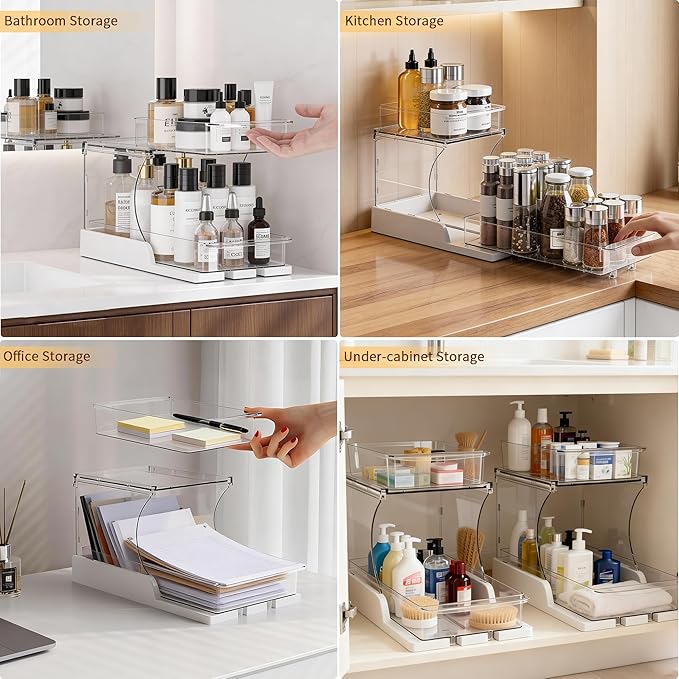 Attelite Makeup Organizer 2-Tier Makeup Storage Cosmetics Organizer with 180° Rotating Design Sturdy durable Versatile Perfume Vanity Organizer for Countertops, Bathrooms, Office Supplies 2PACK