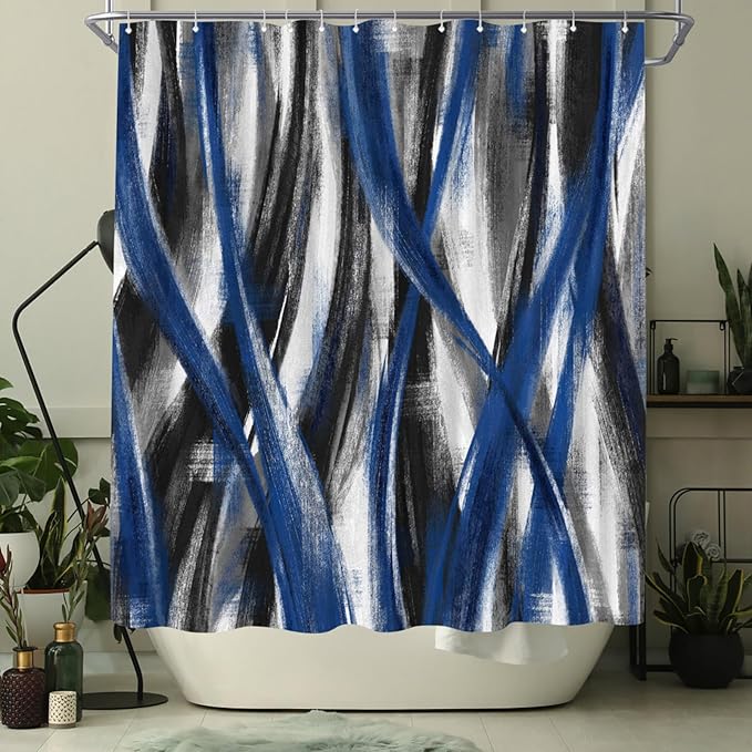 WELMECO Geometric Shower Curtain Modern Abstract Shower Curtain Bathroom Decor Polyester Fabric, 72x72inch (Blue and Grey)