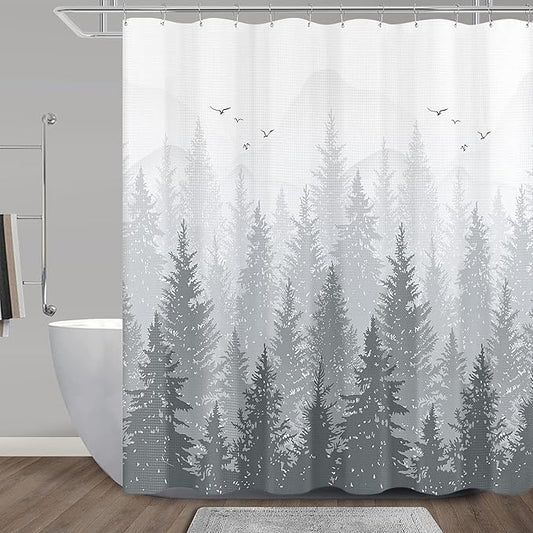 Hokibero Shower Curtains 78 inches Long Fabric Nature Forest Shower Curtain Water Repellent Washable Gray Mountain Modern Ombre Tree Decorative Curtains for Bathroom, 72 x 78 inch, Grey