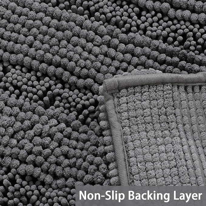 Turquoize Bathroom Rugs and Mats 1-Piece Bath Mat Set Non Slip Bath Mats for Tub Extra Soft and Absorbent Gray Shaggy Rugs for Bedroom Machine Washable Bath Mats, 17"x 24", Gray