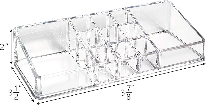 Ikee Design Cosmetic Tray with 2 Large Compartments and 9 Lipstick Holders for Makeup Products and More for Salon, Shop, Office, Bathroom and Home Use, 8 7/8 W X 3 1/2 H X 2 D in