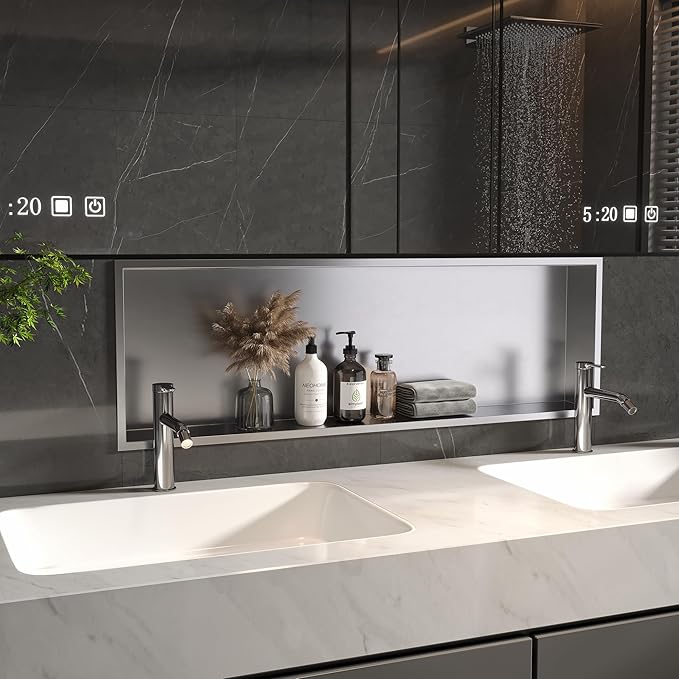 Neodrain Shower Niche, Insert Bathroom Storage Shower Shelf, Stainless Steel Recessed Wall Niche No Tiled Recessed Cabinet Waterproof for Shower Storage(Brushed,36"x12")