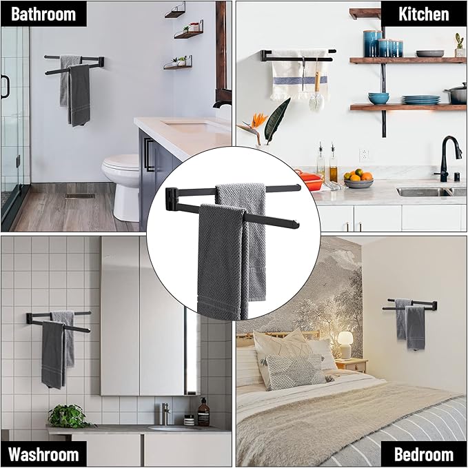 BGL Swivel Towel Rack Black Swivel Towel bar Movable Double Towel Rails Black for Bathroom