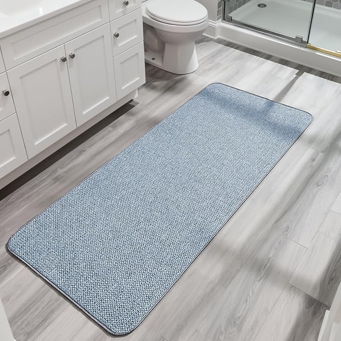 Bath Mat,Ultra Thin Bathroom Runner Rugs,Large Bath Mats for Bathroom,Quick Dry,Non-Slip,Machine Washable,Low Pile,Bath Rug,Shower Outside,Sink,Home Decor Accessories.Blue,2'x6'(24x72inch)