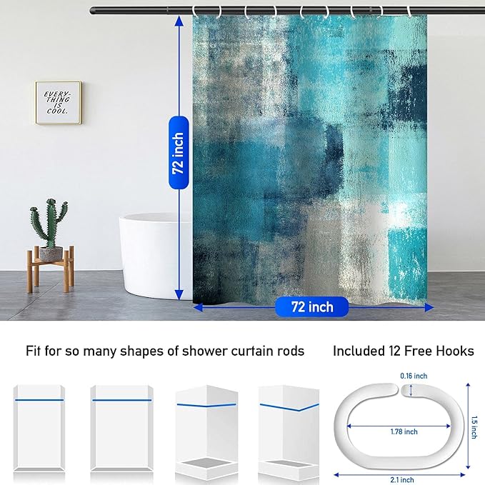 Lnond 4Pcs Bathroom Shower Curtain Sets with Rugs,Turquoise Abstract Painting Bathroom Sets with Shower Curtain and Rugs and Accessories