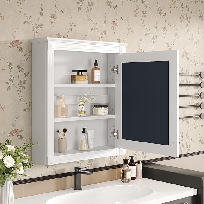 24'' x 27'' Wall Mounted Bathroom Storage Cabinet with Mirror, Medicine Cabinet with Height Adjustable Shelf, Over The Toilet Space