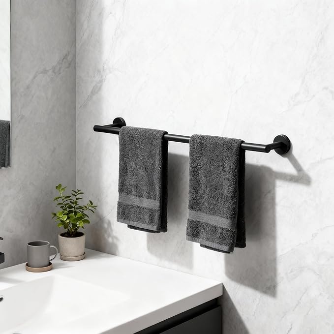 Bathroom Towel Bar, 24 Inch Towel Racks for Bathroom Wall Mounted, Heavy Duty Bathroom Towel Holder Organizer, Stainless Steel Home Towel Rod, Matte Black