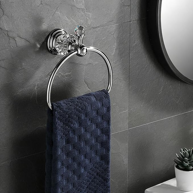 Crystal Towel Ring,Chrome Hand Towel Holder Bathroom,Silver Hand Towel Ring Round Towel Holder Wall Mounted Bathroom Accessories