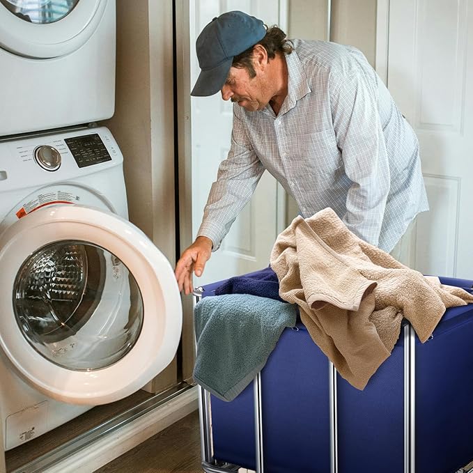 Commercial Laundry Cart with Wheels, 400L Large Rolling Laundry Cart with Steel Frame and Oxford Cloth, Heavy Duty Industrial Laundry Cart for Home,Hotel,Laundry Room, 441 lbs Load (Blue-8)